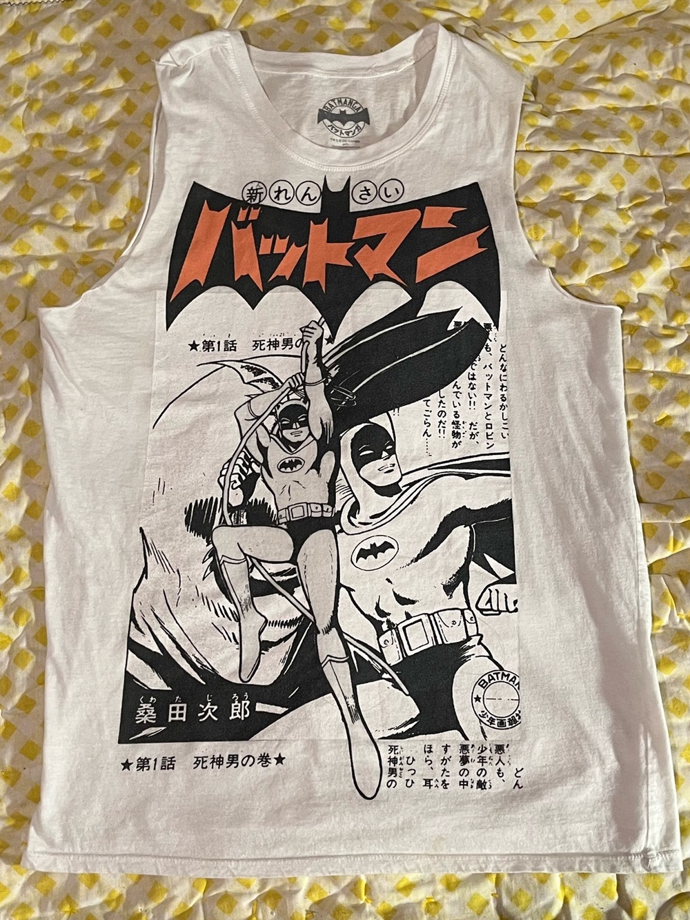 DC Comics Light Gray White Tank Top with Japanese Batman Comic Manga Graphic